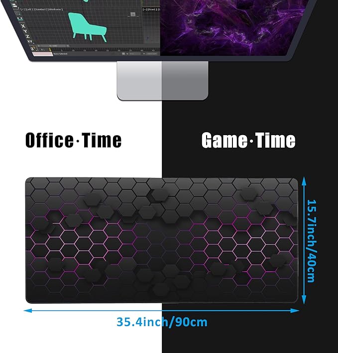 EOBKLAX Grid with Purple Light Large Gaming Mouse Pad,Waterproof Desk Mat for Desktop,Non-Slip Rubber Base Mousepad with Stitched Edges for Laptop Office and Home 35.4X15.7 Inch