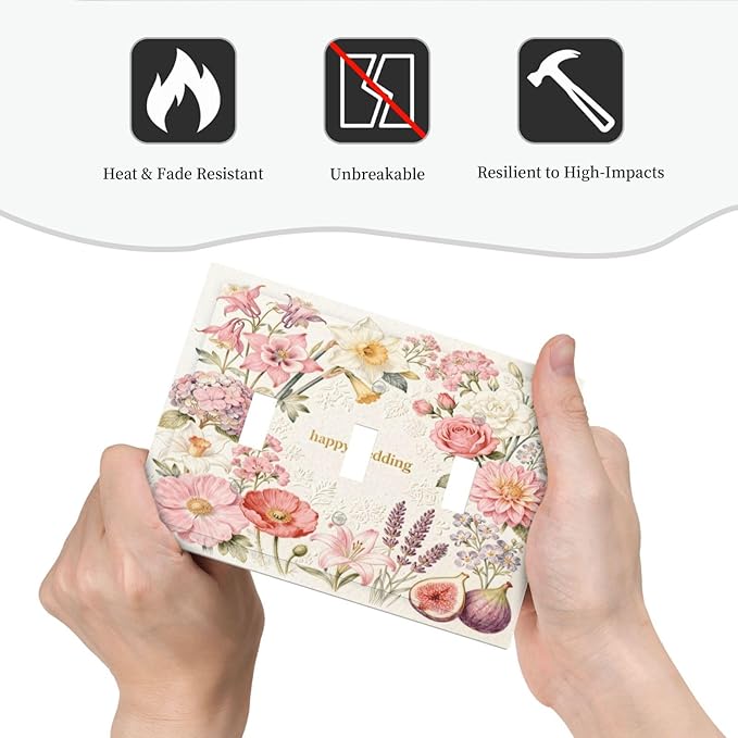Bvtewkhz Floral Plant Watercolor Flowers 3 Gang Triple Toggle Decorative Outlet Covers Light Switch Plate Electrical Receptacle Switchplate For Bathroom Kitchen Bedroom