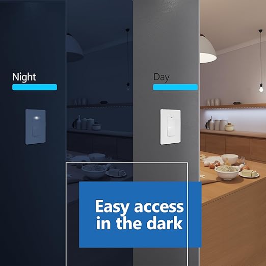 LIDER Minimalist Design Matte Finish Lighted Decorator Switch, Single Pole Frameless Paddle Light Switch with Locator Light, Grounding Screw, 15A 125V, UL Listed, LS15-1P-W, White