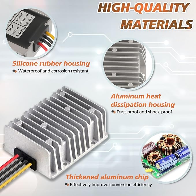 JAMHER 12V 240W Golf Cart 48V 36V to 12V Waterproof Converter Voltage Regulator Reducer Transformer with 20A Fuse for Golf Cart Club Car LED Lights