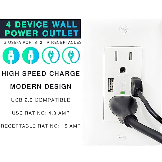 EverElectrix 10 Pack 4.8A Wall Outlet with USB Ports 15Amp Duplex USB Wall Outlets Tamper Resistant Outlet Charger, UL Listed, Electrical Outlet with Dual Port, White Outlets Receptacles