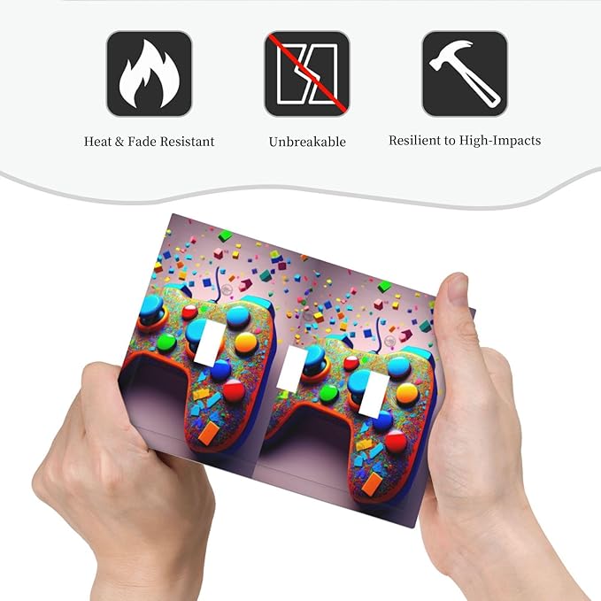 Bvtewkhz Videos Game Controller 3 Gang Triple Toggle Decorative Light Switch Covers Electrical Faceplate Switchplates for Bathroom Kitchen Home