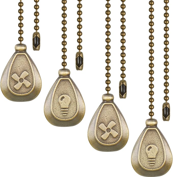 Patelai 4 Pieces Ceiling Fan Pull Chain Extender Ornament 12 Inch Ceiling Pull Chain Extension Classic Drop Shaped Pendant Beaded Ball Cord for Fan light lamp decorative with Connector(Bronze)