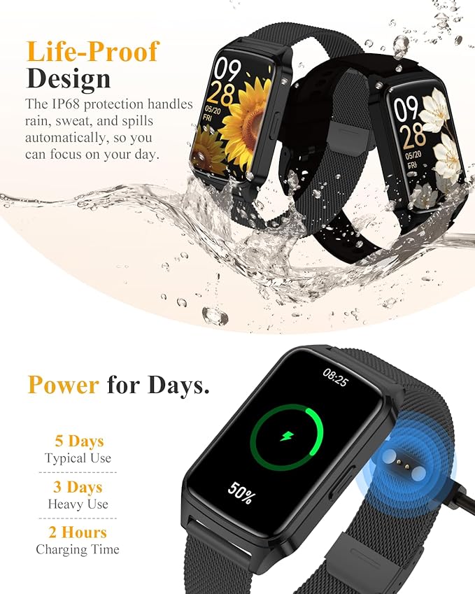 ChronArk Fitness Tracker Watch for Women Men, Step Counter Compatible with iPhone Android, IP68 Waterproof Activity Tracker with Sleep Monitor, 110+ Sports Pedometer (Minimalist, ObsidianBlack, 1.57)