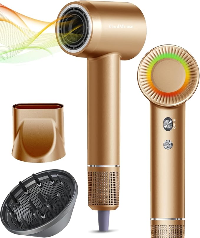 High-Speed Ionic Hair Dryer: 150000 RPM Brushless Motor 500 Millions Negative Ionic Care Blow Dryer for Fast Drying Low Noise Thermo-Control Hairdryer, Travel with Magnetic Diffuser & Nozzle