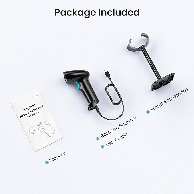 Barcode Scanner with Stand, USB Wired Inventory 2D 1D QR Code Scanner,Compatible with Computer POS MAC with Automatic Scanning, Handheld Barcode Reader for Library Supermarket（Green）
