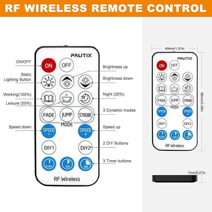 PAUTIX RF Remote Dimmer for Single Color LED Strip Lights,18-Key Wireless Remote and in-line Controller DC 12V-24V for 3528/2835/5050/COB LED Tape Lights,Timer Function