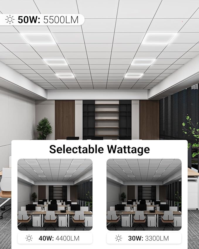 Sunco 12 Pack 2x2 Edge-Lit Frame LED Panel Lights, Drop Ceiling Flat Light Fixture, 5500 LM, Selectable Features, 30W/40W/50W, 4000K/5000K/6000K, Dimmable (0-10V) ETL