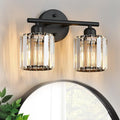 FDPBY Modern 2 Light Crystal Vanity Light, Black Vertical Bathroom Light Fixture Over Mirror for Dressing Table Sink, Compatible with Dimmable Bulbs (Bulbs Not Included)