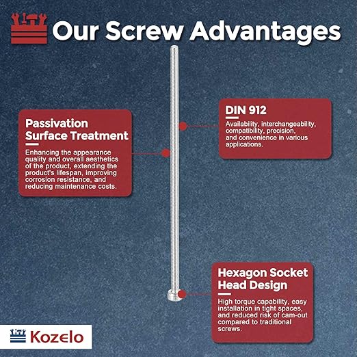 Kozelo 4pcs Socket Head Cap Screws - [M3-0.5 x 125mm] 304 Stainless Steel Allen Socket Drive for Electrical Motor 3D Printing Fan Engine Replacement Use, Silver