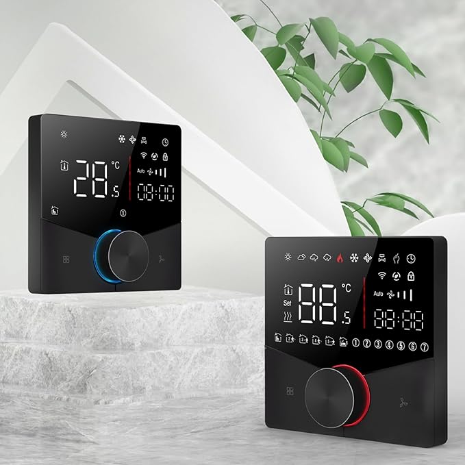 WiFi Central AC Thermostat Energy Saving Control Wall Mounted Programmable Temperature Controller for Smart Home (Black)