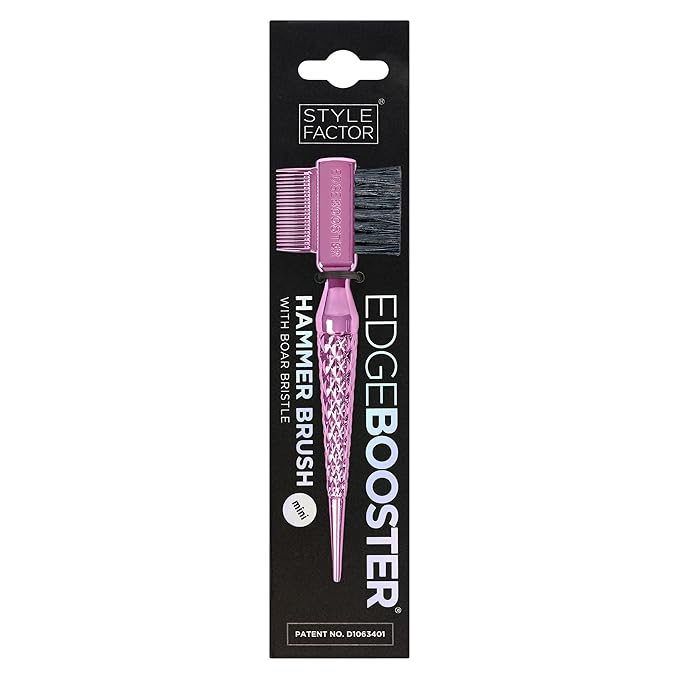 Style Factor EDGE BOOSTER® Hammer Brush Rat Tail– Double-Sided Edge Control Brush & Comb with Boar Bristles – For Edges, Slick Backs, Baby Hair Styling, and Taming Flyaways- Mini Travel Size