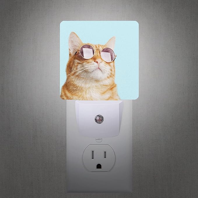 Smoaffly Glasses Cat Night Light Plug-in LED Nightlights Auto Sensor Night Lamp Dusk-to-Dawn Lamp Home Decor for Nursery Children Girls Boys