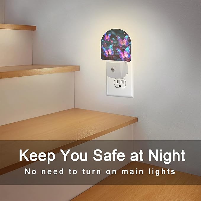 sndheke Glowing Purple Butterflies Night Light Plug into Wall, Neon Butterfly Dusk to Dawn Night Light Plug in,0.5w Energy Saving Sleep Friendly NightLight for Kids Boys Girls Home Decor
