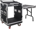 Sound Town Enhanced 1/2" (12mm) Plywood 12U PA DJ Rack/Road Case with 11U Slant Mixer Top, 20’’ Rackable Depth, DJ Work Table and Casters, 12-Space ATA Case, Pro Tour Grade (STMR-S12UWT)