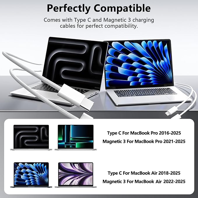 Mac Book Pro Charger - 280W, 2-Ports 140W USB C Fast Laptop Charger, Compatible with Mac Book Pro/Air 16 15 14 13 inch, M1 M2 M3 M4 Series and All USB C Device, with 6.6FT Type C & Magnetic 3 Cable