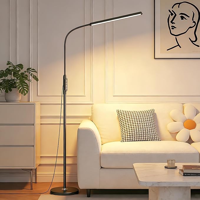 dujunlinghang Bright LED Eye-Protecting Reading Floor Lamps Touch and Remote Dimming 3000-6000k, Tattoo Craft Drawing Makeup Adjustable Gooseneck Standing Light,Living Room Chair Sofa Bedroom Office