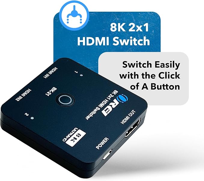 OREI 8K 2x1 HDMI Switch 4K@120hz - Auto HDMI Selector 48Gbps High Resolution Switch Between 2 Inputs Perfect for Gaming, PS5, Xbox, HDR10, Dolby Vision
