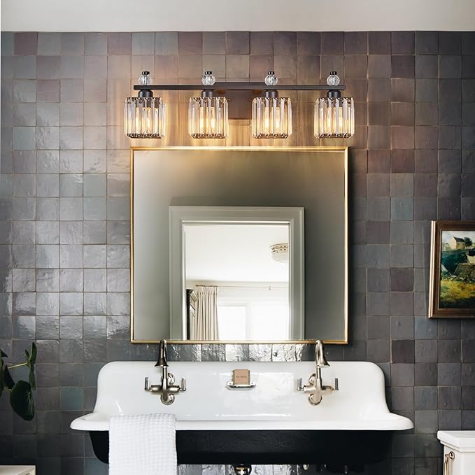 FDPBY Vanity Lights 4-Light Modern Crystal Vanity Light Sand Black Bathroom Light Fixtures Over Mirror Crystal Bathroom Vanity Lighting Fixtures