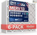 BNX TruFilter 20x22x1 Air Filter MERV 13 (6-Pack) - MADE IN USA - Electrostatic Pleated Air Conditioner HVAC AC Furnace Filters for Allergies, Pollen, Mold, Bacteria, Smoke, Allergen, MPR 1900 FPR 10