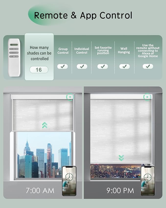 Yoolax Motorized Blinds App Control, Light Filtering Motorized Shades for Windows, Cordless Automatic Roller Shades for Bedroom Living Room Office(Light Filtering Jacquard White, 24" W x 72" H)