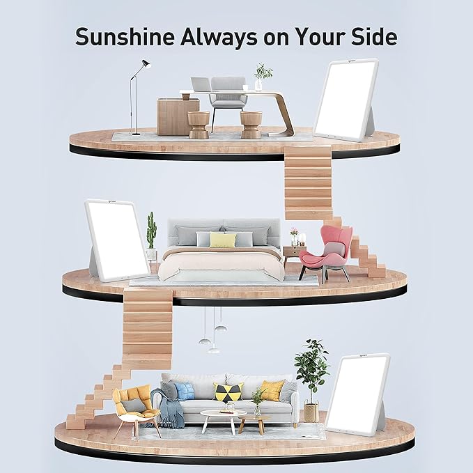 sympa Light Therapy Lamp, Sun Lamp with 10000 Lux, Happy Mood Lamp with Adjustable Brightness, Memory Function & 30 Minute Timer & Rotatable Stand, for Home Office Traveling
