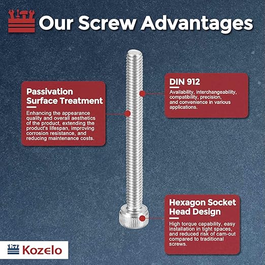 Kozelo 30pcs Socket Head Cap Screws - [M4-0.7 x 40mm] 304 Stainless Steel Allen Socket Drive for Electrical Motor 3D Printing Fan Engine Replacement Use, Silver
