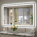 YEELAIT 55x36 Inch LED Bathroom Mirror with Lights (Front Lit and Backlit) Black Framed Lighted Vanity Mirror for Bathroom Wall Dimmable Anti-Fog Memory Tempered Glass Horizontal/Vertical