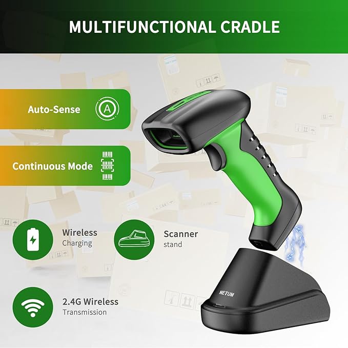 NETUM 2D QR Industrial Bluetooth Barcode Scanner with Charging Dock, Upgraded Wireless 2D/1D Bar Code Reader, 2600mAh Battery, Drop Dust WaterProof, Hands-Free for Windows, Mac, Android, iOS (RD-1950)