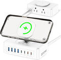 11-in-1 Charging Station USB-C Power Strip, 200W USB C Charger Block, 2AC Outlets 8USB Ports(4USB-C) Surge Protector, 5FT Flat Plug Extension Cord, PD65W Desktop Fast Charging for Home Office, White