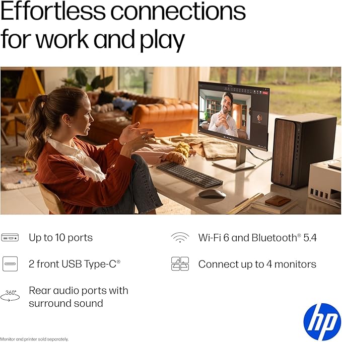 HP 2025 OmniDesk M03 Premium Business Next Gen AI Desktop Computer Intel Core Ultra 5 225(Up to 4.9GHz), 16GB DDR5 RAM, 256GB PCIe SSD,+ 1TB HDD Wi-Fi 6, HDMI, DP, 2-Monitor Support 4K, Windows 11