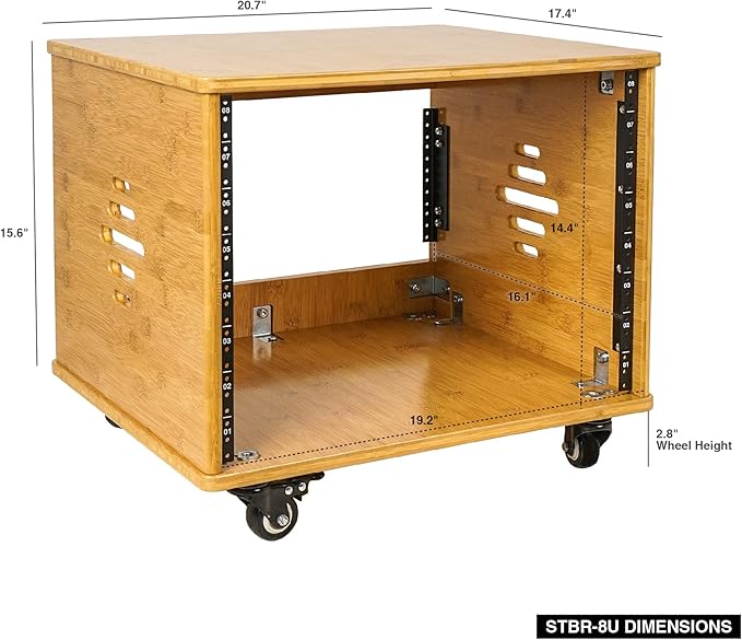 Sound Town DIY 8U Solid Carbonized Bamboo Studio Rack w/ 16" Depth, Ventilation, Rubber Feet, Casters for Recording Room, PA/DJ Equipment, Home Audio (STBR-8UW)