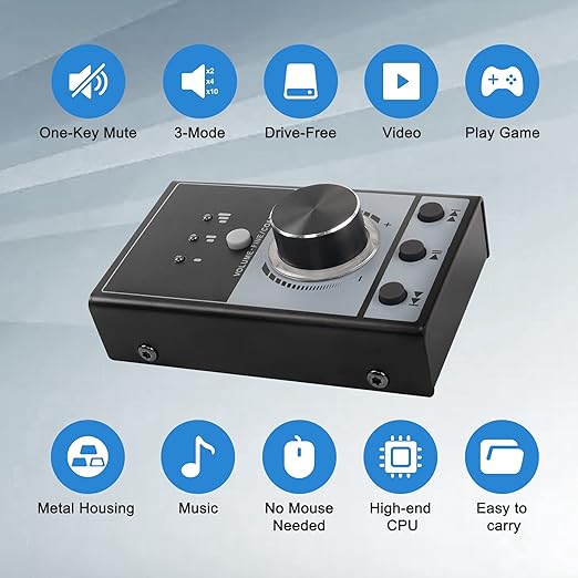 XMSJSIY USB Volume Knob Controller Multimedia Computer Sound Controller with Play/Pause/Back/Forward Function,One-Click Mute for Phone PC Speaker Audio Adjustment