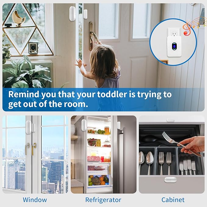 Daytech Wireless Door Chime Alarm System - 800ft Long Range, 20 Melodies, 5 Volume Levels, 3 Sensors + 1 Receiver for Business, Home & Office Entry Alerts
