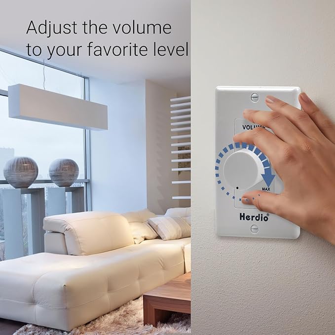 Herdio 100W Volume Control Knob for Speakers, Flush in Wall Volume Controller with 3 Independent Plate, Precise Sound Adjustment with 12-Position, Wide Compatibility for Home Audio Volume Adjustment