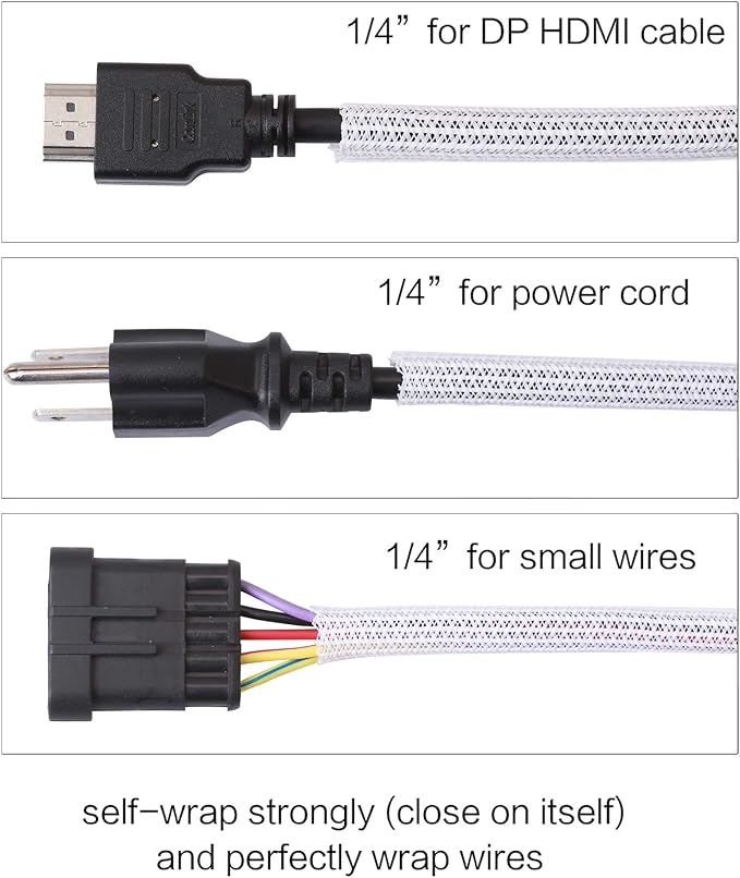 Alex Tech 10ft - 1/4 inch Cord Protector Wire Loom Tubing Cable Sleeve Split Sleeving for USB Cable Power Cord Audio Video Cable - Protect Cat from Chewing Cords - White