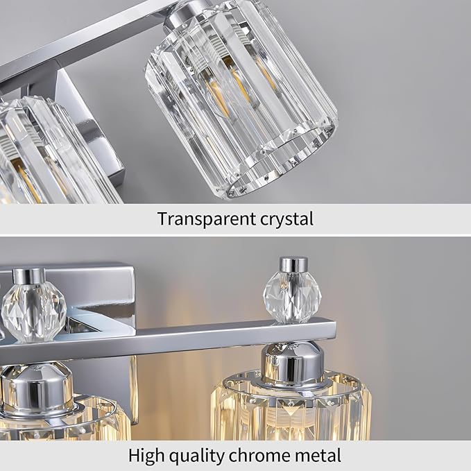 FDPBY Bathroom Vanity Lights 3-Light Chrome Modern Crystal Vanity Light Fixtures Over Mirror Crystal Bathroom Vanity Lighting Fixtures
