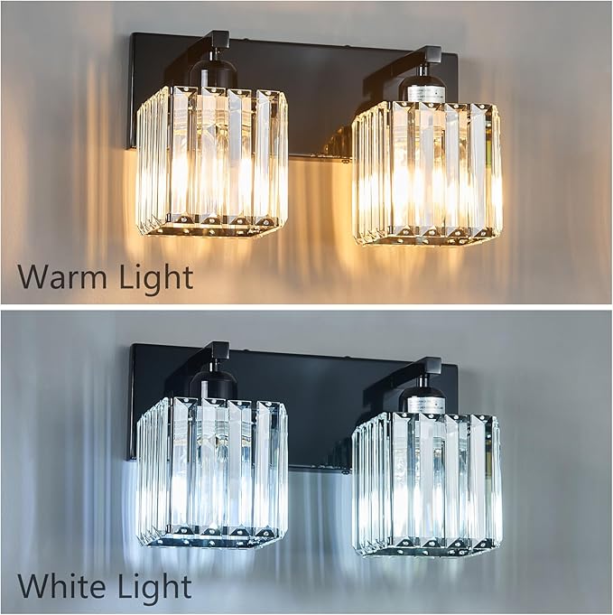 FDPBY Modern Bathroom Vanity Light 2-Lights Plating Black Crystal Bathroom Wall Light Vanity Light Fixtures