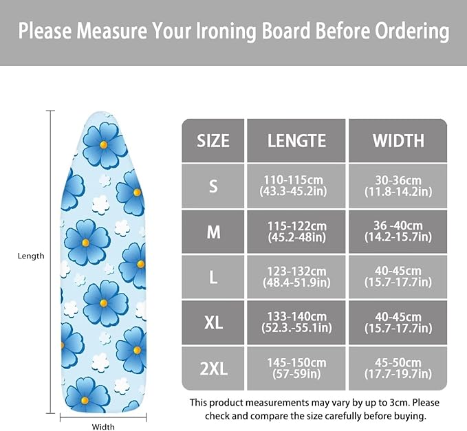 ZCFYGDX Ironing Board Covers Butterfly Blue Flower Print Lightweight & Breathable Anti-Slip & Wear-Resistant (15 x 48 in) Hook & Loop Elastic Edge Easy to Install, Scorch Resistant Decor Size-L
