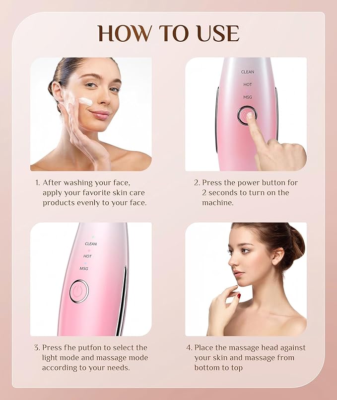 Dopsikn 7 Color Galvanic Machines - Red Light Therapy for Face and Neck, Face Massager Tool for Wrinkles, Double Chin, Vibrating Facial Massager with Thermals, Pink