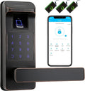 Harfo Smart Door Lock, Heavy Duty 5 in 1 Keyless Entry Door Lock, Full App Control Digital Keypad Lock, Reversible Handle with Fingerprints and Passcodes for Family/Office/Apartment (Aged Bronze)