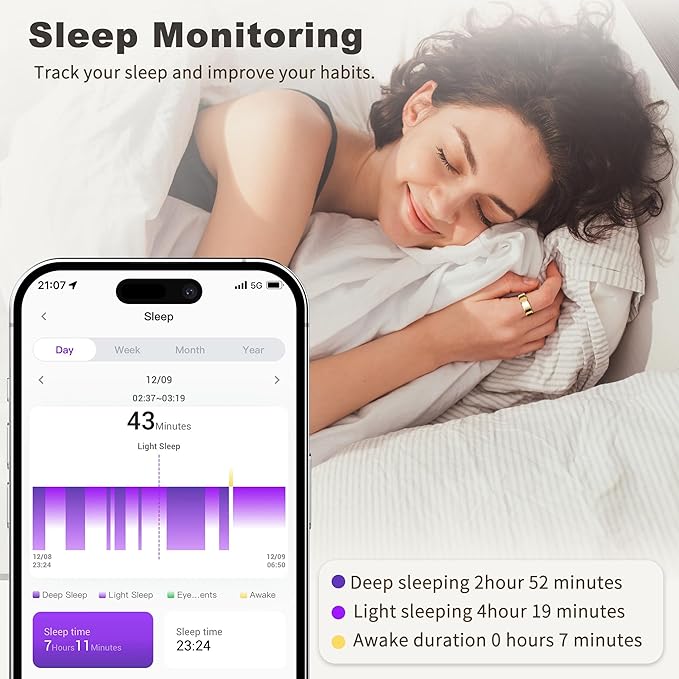 RIFESI Smart Ring for Women Men, Fashion Minimalist Fitness Ring & Sleep Tracker Ring with Heart Rate, Blood Pressure,5ATM Waterproof Health Ring,Gifts for Women Men Gift,No Subscription (9,Gold)