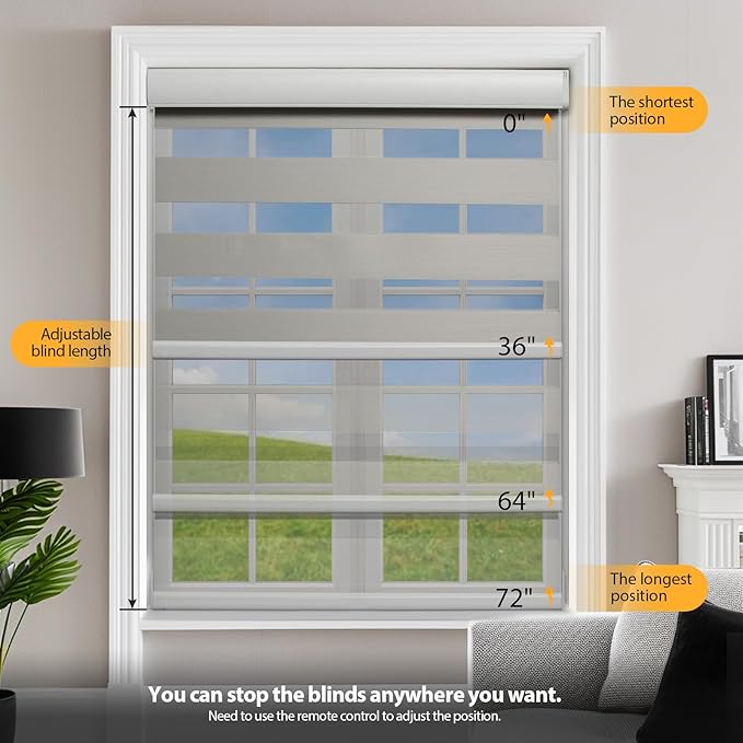 MUSCLEAREA Motorized Blinds with Remote, Cordless Automatic Zebra Shades, Smart Blind for Windows, Grey, 34 x 72