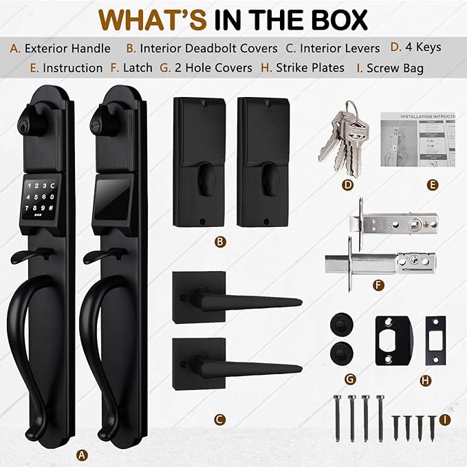 HISAFE (Left Hand) Keyless Entry Door Lock with Handle Sets, Electronic Smart Exterior Door Handleset with Keypad