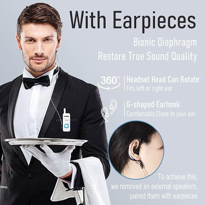 ELIDAIP T-M1 Super Mini Walkie Talkies with Earpieces for Adults, Portable Two Way Radios, Rechargeable Walkie Talkies for Skiing, Hiking, Outdoor Sport, Restaurants,Hospital,Supermarket,White 2 Pack