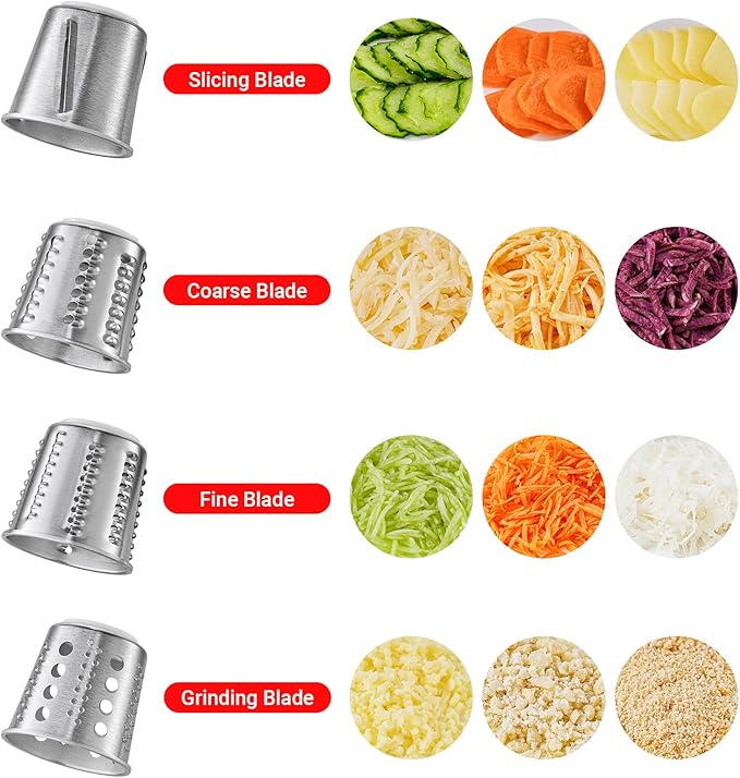 AMZCHEF Slicer Shredder Accessories and Attachments For KA Stand Mixers with 2.8IN Large Feed Chute, Oversized Cheese Grater Attachment with 4 Food Grade Blades, 304 Stainsless Steel, Dishwasher Safe
