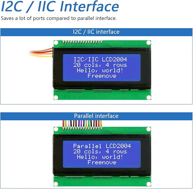 FREENOVE I2C IIC LCD 2004 Module, TWI Serial 20x4 Display, Compatible with Arduino Raspberry Pi Pico ESP32 ESP8266