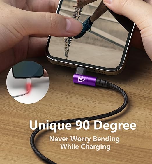 90 Degree USB C to Lightning 10FT, iPhone Charger Cables [Apple MFi Certified] 3Pack Fast Charging Cord, Nylon Braided USB C Lightning Cable Compatible with iPhone 14/13/12/11/Pro Max/Plus/8/7-Purple