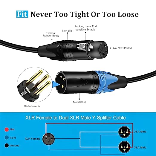 Smithok XLR Splitter Cable,Female to Dual Male Y Cable (XLR Splitter 1 Female to 2 Male),Balanced Microphone Splitter Cord Audio Adaptor - 1.6ft /0.5m