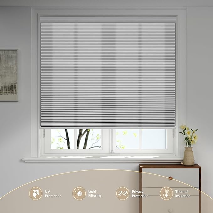 Boolegon Motorized Blinds with Remote, Light Filtering Smart Blinds, Automatic Cellular Shades for Windows, Rechargeable Electric Honeycomb Shades for Home,Light Filtering White,Custom Size